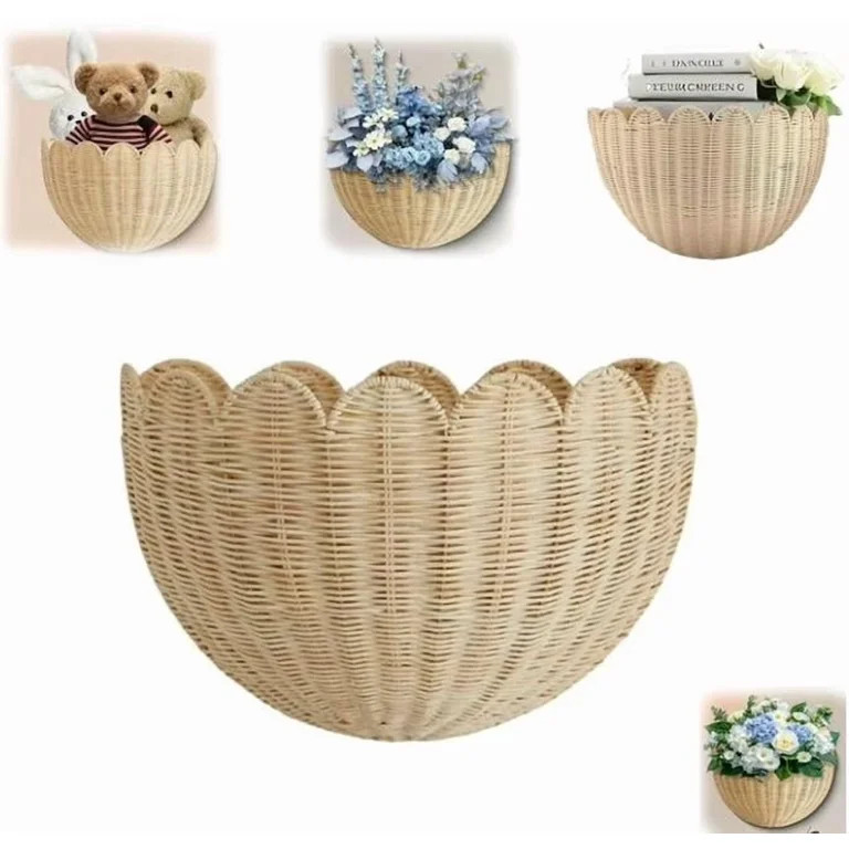 Scalloped Wall Basket,Hand Woven Hanging Wicker Wall Baskets Set,  Scalloped Rattan Wall Basket D... | Walmart (US)