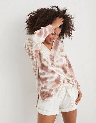 Aerie Wide Tie Dye V Neck Oversized Pullover Sweater | American Eagle Outfitters (US & CA)