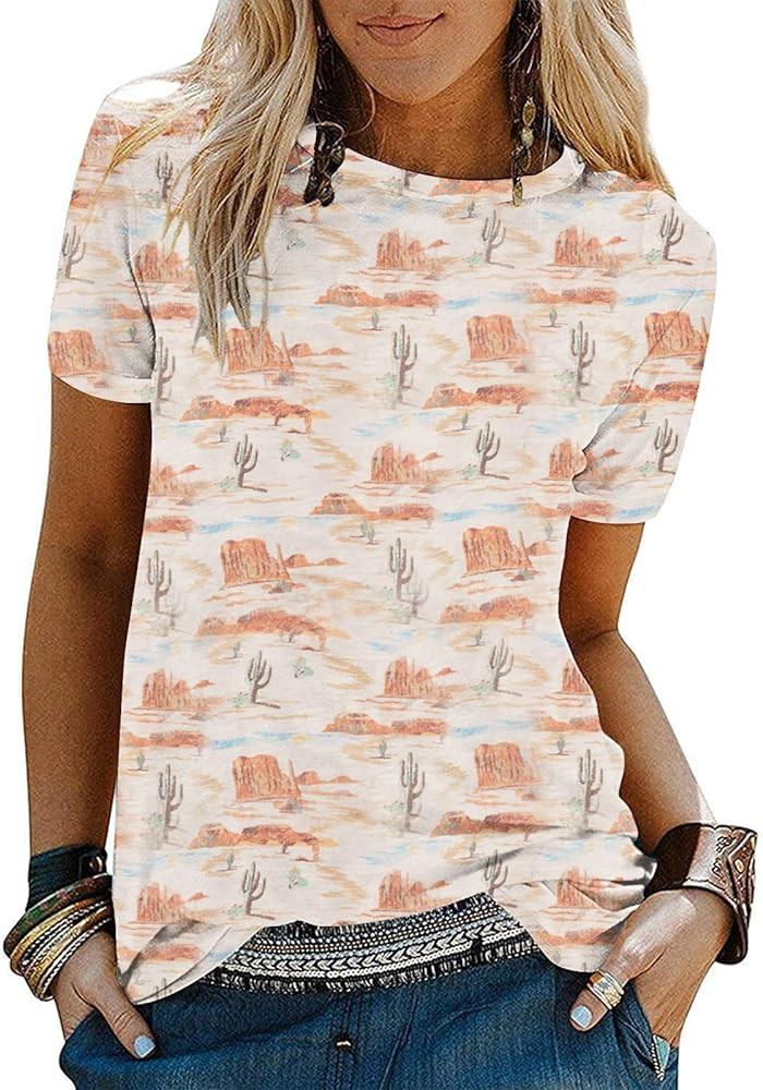 Graphic Shirts for Women Cactus Desert Graphic Tees Short Sleeve Tops | Amazon (US)