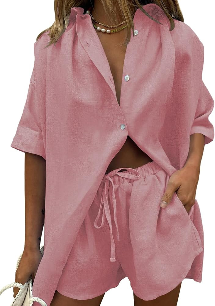 Fixmatti Women 2 Piece Outfit Summer Short Sleeve Top and Shorts Sweatsuit Set | Amazon (US)