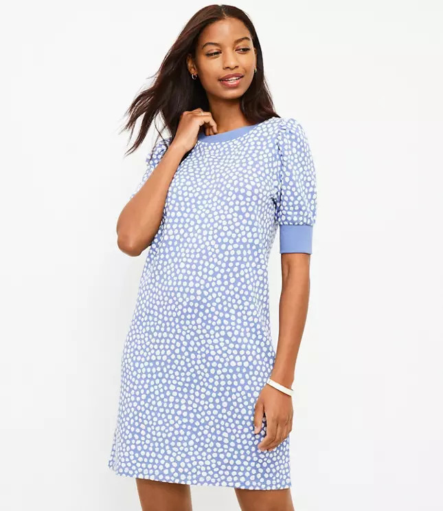 Dotted Puff Sleeve Sweatshirt Dress | LOFT