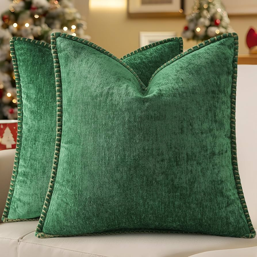 decorUhome Christmas Chenille Soft Throw Pillow Covers 18x18 Set of 2, Farmhouse Velvet Neutral D... | Amazon (US)
