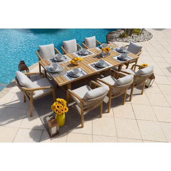 Darnasia Square 8 - Person 90'' Long Teak Dining Set with Cushions | Wayfair North America