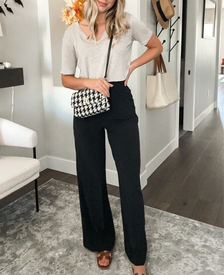 Todays work outfit // wide leg pants (small tall), linen tee, quilted bag 

#LTKworkwear #LTKunder50