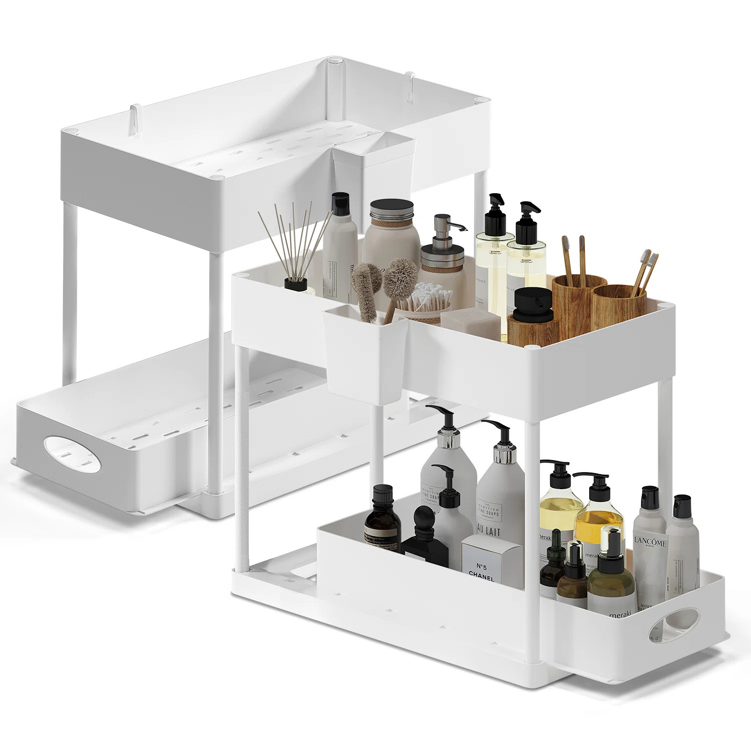StorageBud 2 Tier Non-Slip Grip Kitchen Under Sink Organizer with Side Caddy & Sliding Drawer & R... | Wayfair North America