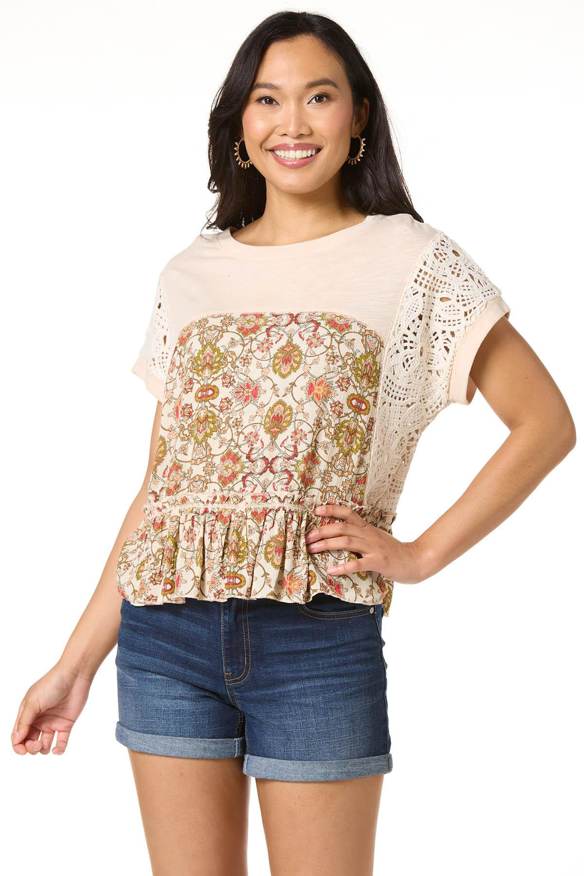 Jute Floral Lace Peplum Top | Cato Fashions