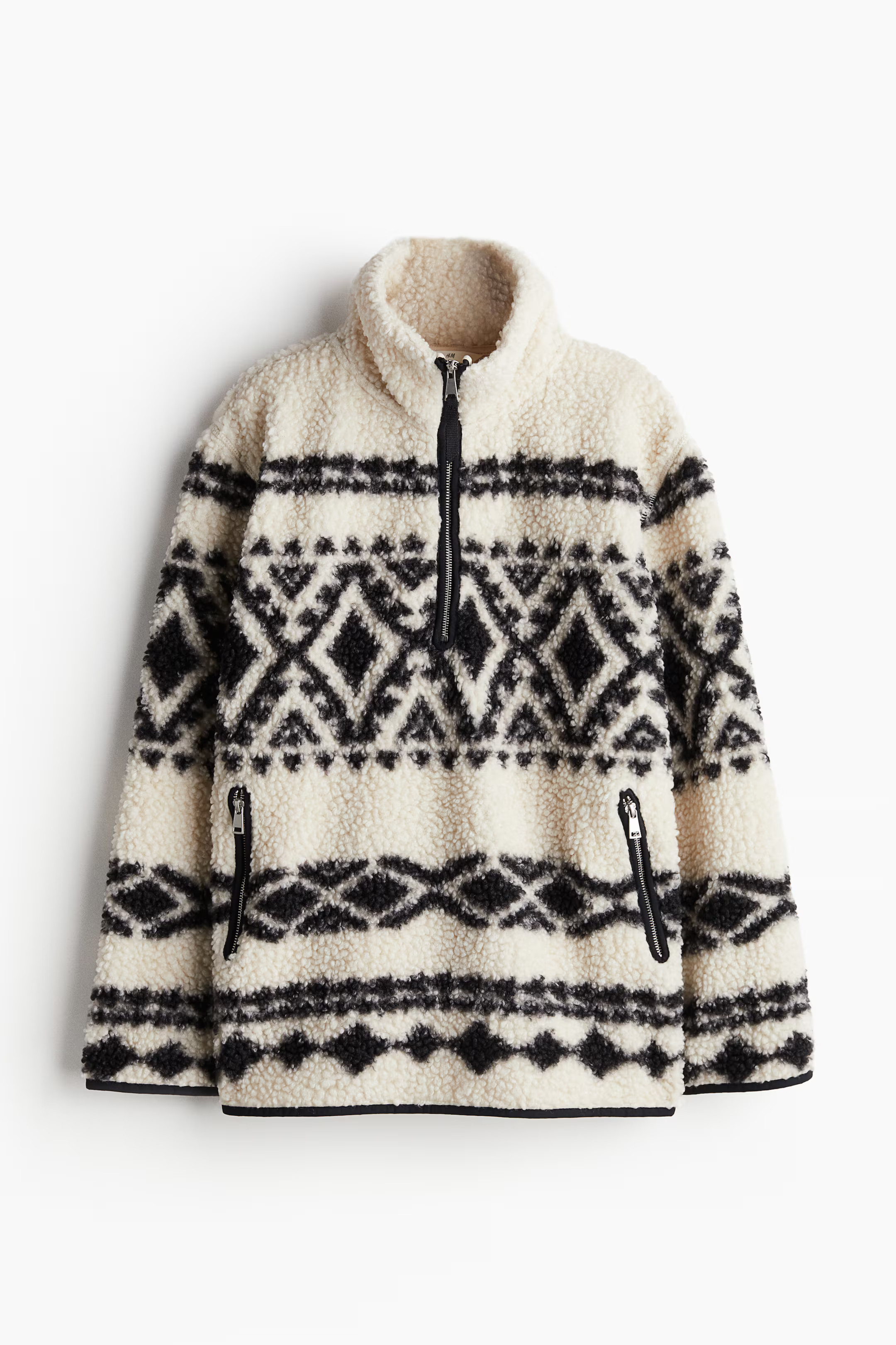 Half-zip Teddy Jacket - Cream/patterned - Ladies | H&M US | H&M (US + CA)