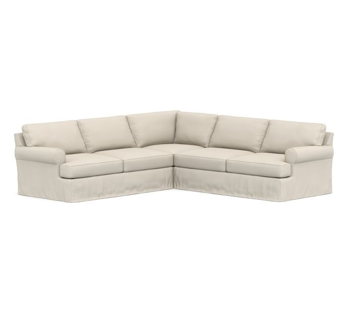 Townsend Roll Arm 3-Piece L-Shaped Corner Sectional Slipcover, Twill Cream | Pottery Barn (US)
