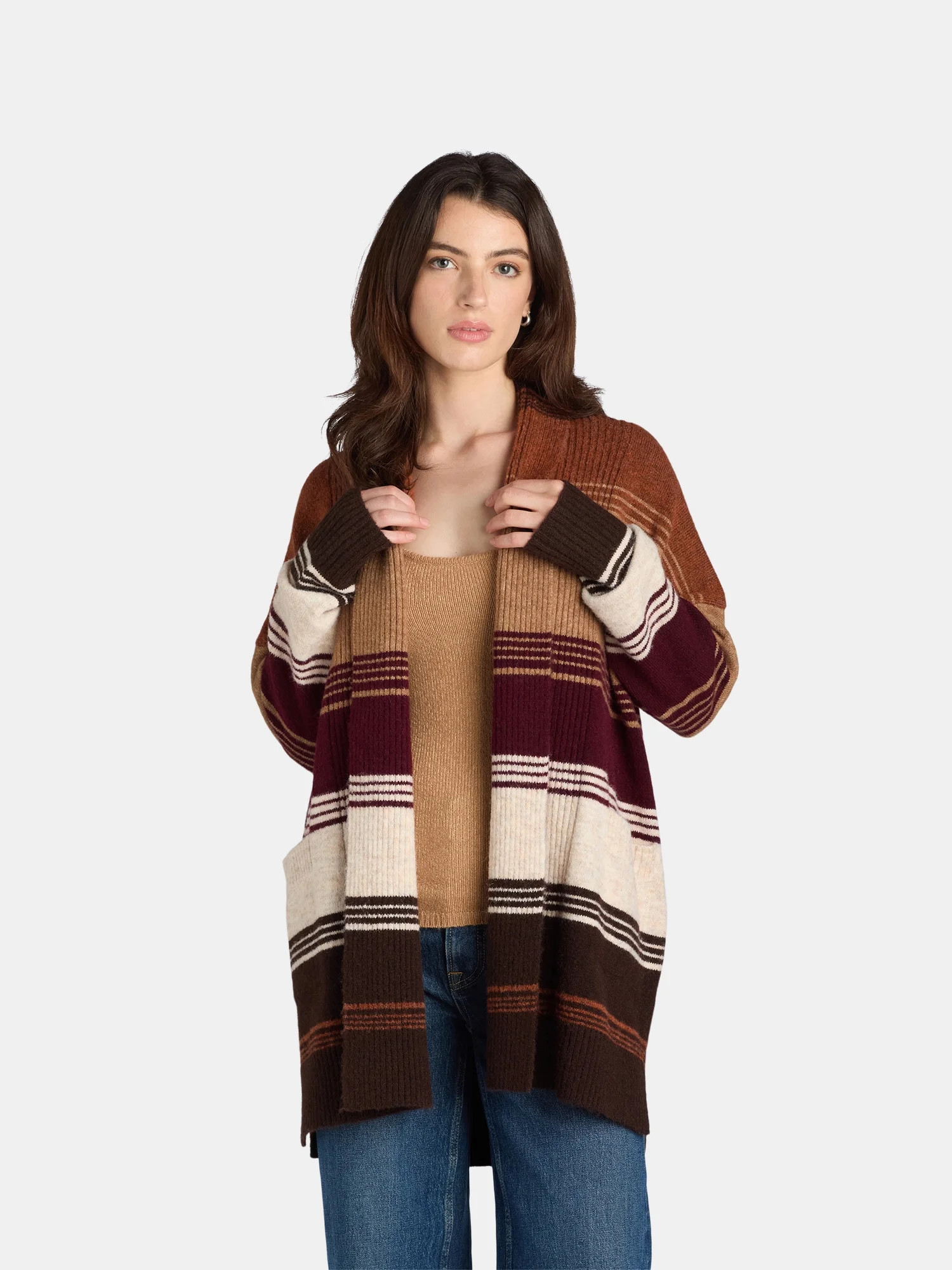 Time and Tru Women's and Women's Plus Fuzzy Open Front Cardigan Sweater, Midweight, Sizes XS-4X -... | Walmart (US)