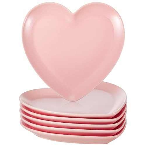 Suclain 12 Pcs Heart Shaped Bowl Ceramic Dinner Plates 7.4 Inch Serving Dish Saucers Plates Porcelain Salad Appetizer Plates Sushi Dipping Dessert Bowl for Christmas Valentine(Pink) | Amazon (US)
