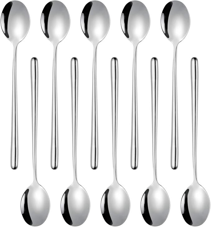 Miupoo Spoons,Stainless Steel Long handled soup spoons,Silver,10 Piece (8.7x1.6 Inches) | Amazon (US)