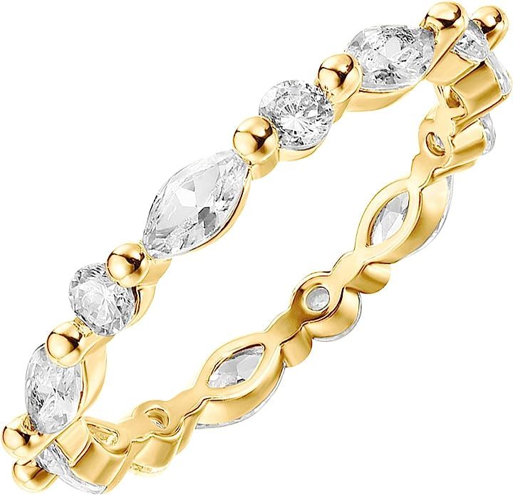 PAVOI 14K Gold Plated Rings Cubic Zirconia Love Ring | 2.5mm Stackable Rings for Women | Gold Rin... | Amazon (US)