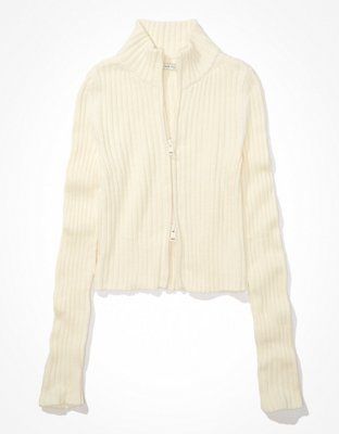 AE Mock-Neck Double-Zip Cardigan | American Eagle Outfitters (US & CA)