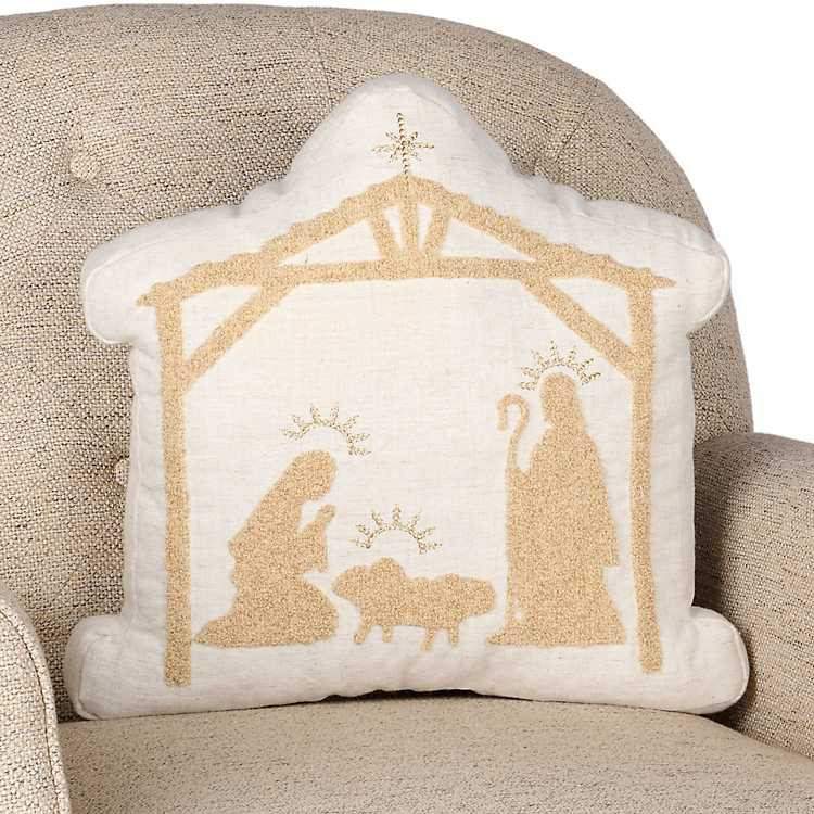 Cream Nativity Christmas Pillow | Kirklands