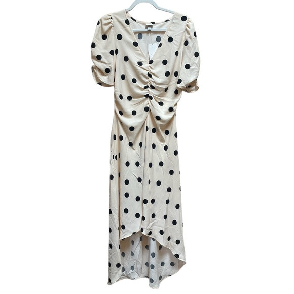NWT A New Day Crepe Short Sleeve Cream and Black Polka Dot Midi Dress | Poshmark