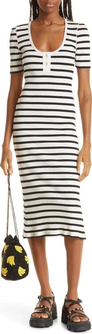 Ganni Stripe Short Sleeve Ribbed Midi Dress | Nordstrom | Nordstrom