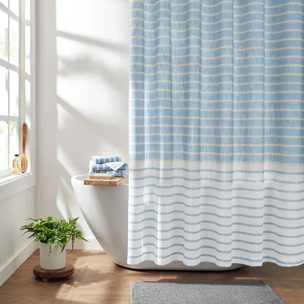 Gap Home Easy Stripe Organic Cotton Shower Curtain Blue 72"x72" | Walmart (US)