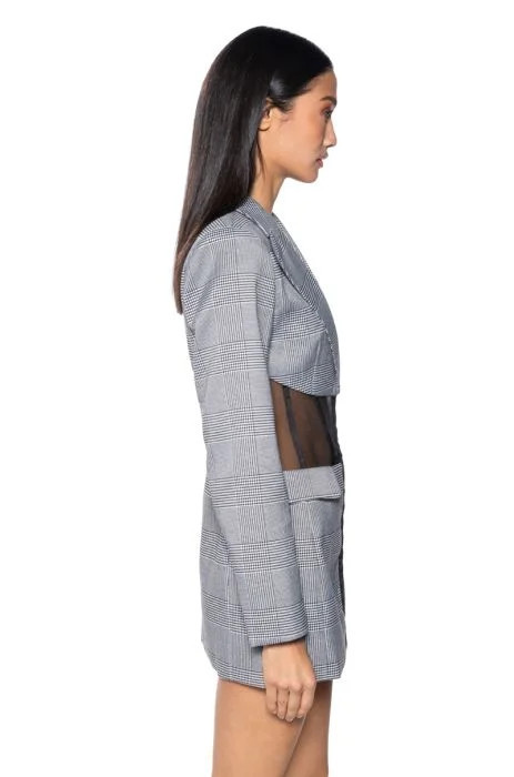 NEMY PLAID CORSET BLAZER DRESS in grey | AKIRA