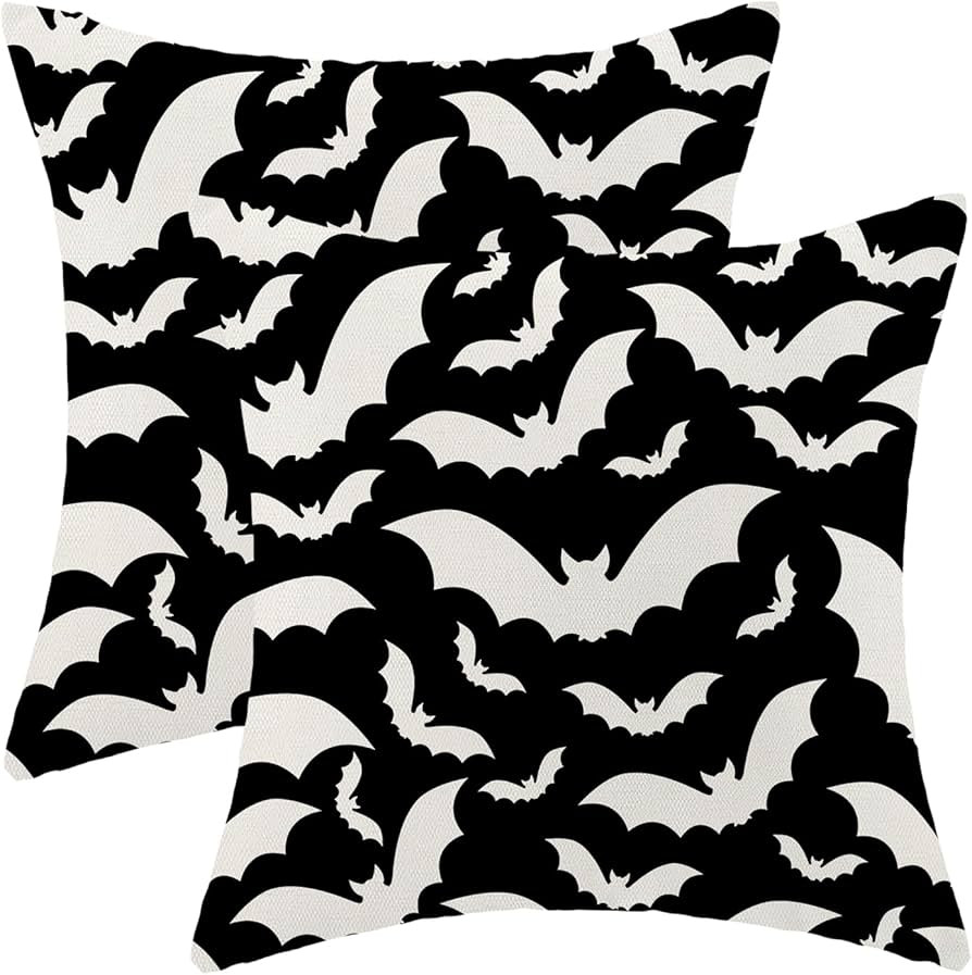 AEIOAE Halloween Pillow Covers 18x18 Inch Set of 2,Black and Cream Bats Throw Pillows Case,Hallow... | Amazon (US)