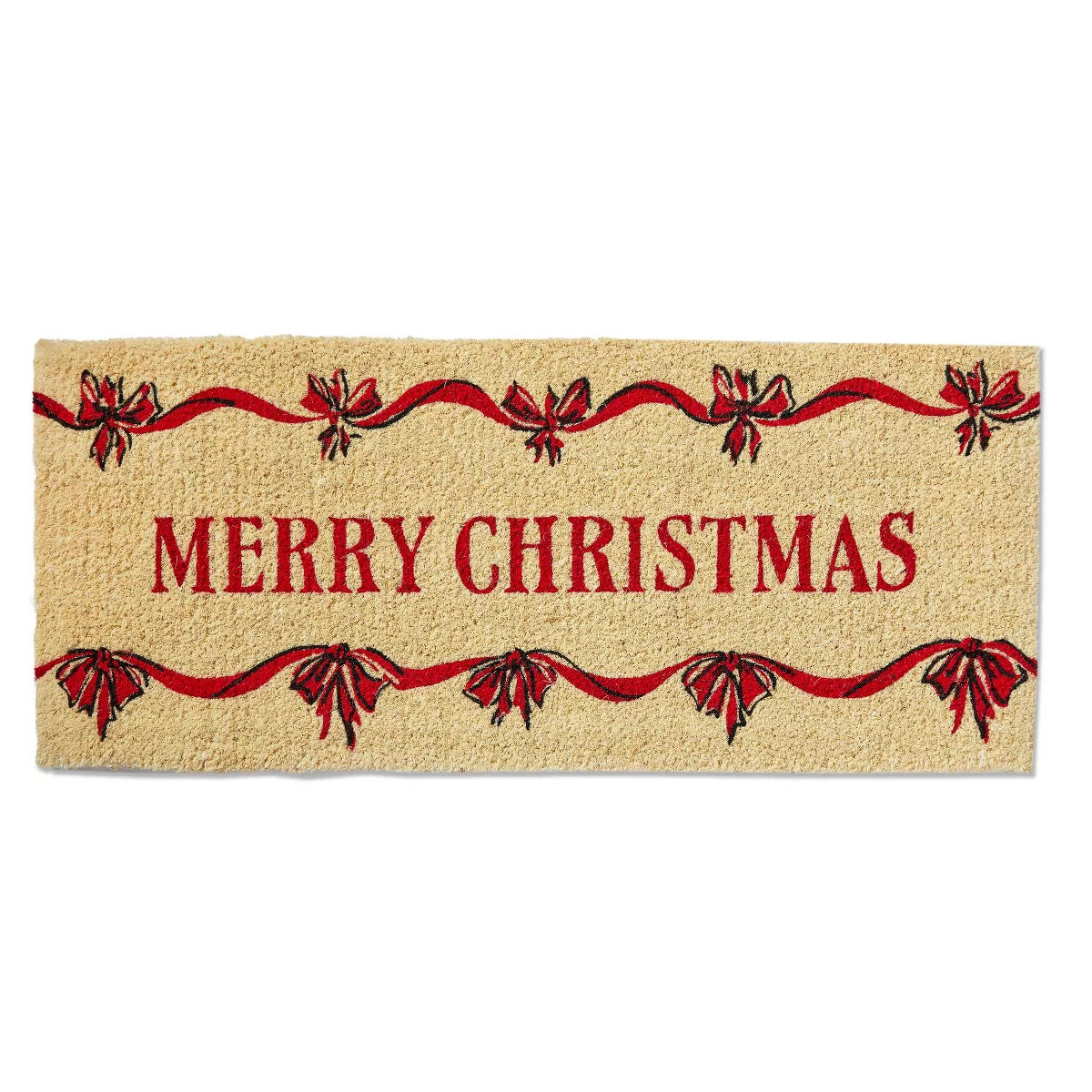 tag Merry Christmas Bows Coir Door Mat 40x17 Natural Doormat Red Holiday Decor Easy Clean | Target