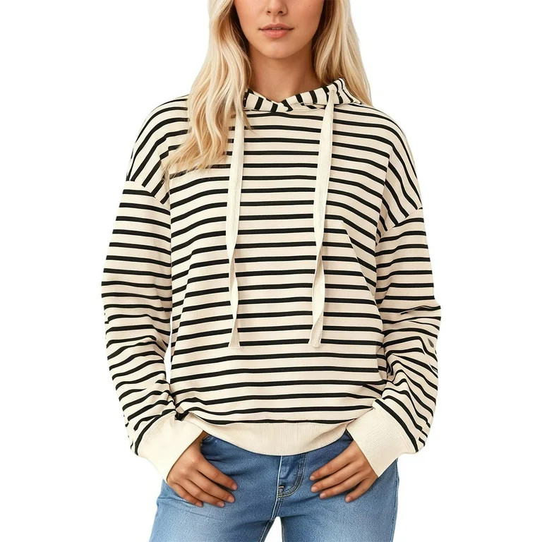 Oversize Hoodies for Women Trendy Striped Print Long Sleeve Drawstring Casual Athletic Lightweigh... | Walmart (US)