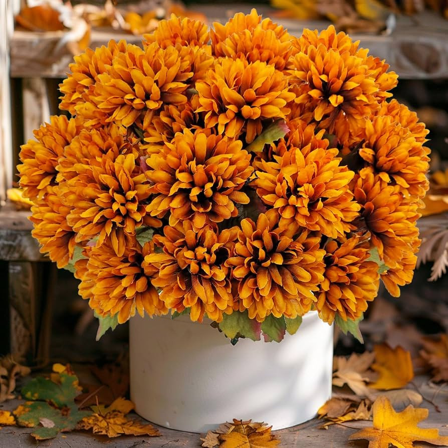 Artificial Fall Flowers Fake Mums for Outdoor, 6 Pack 30 Heads Artificial Chrysanthemums UV Resis... | Amazon (US)