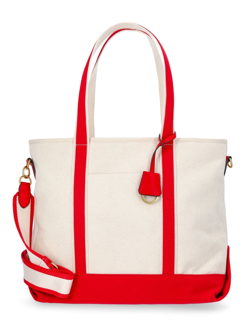 Free Assembly Women's Medium Canvas Tote, Natural/Red Star | Walmart (US)