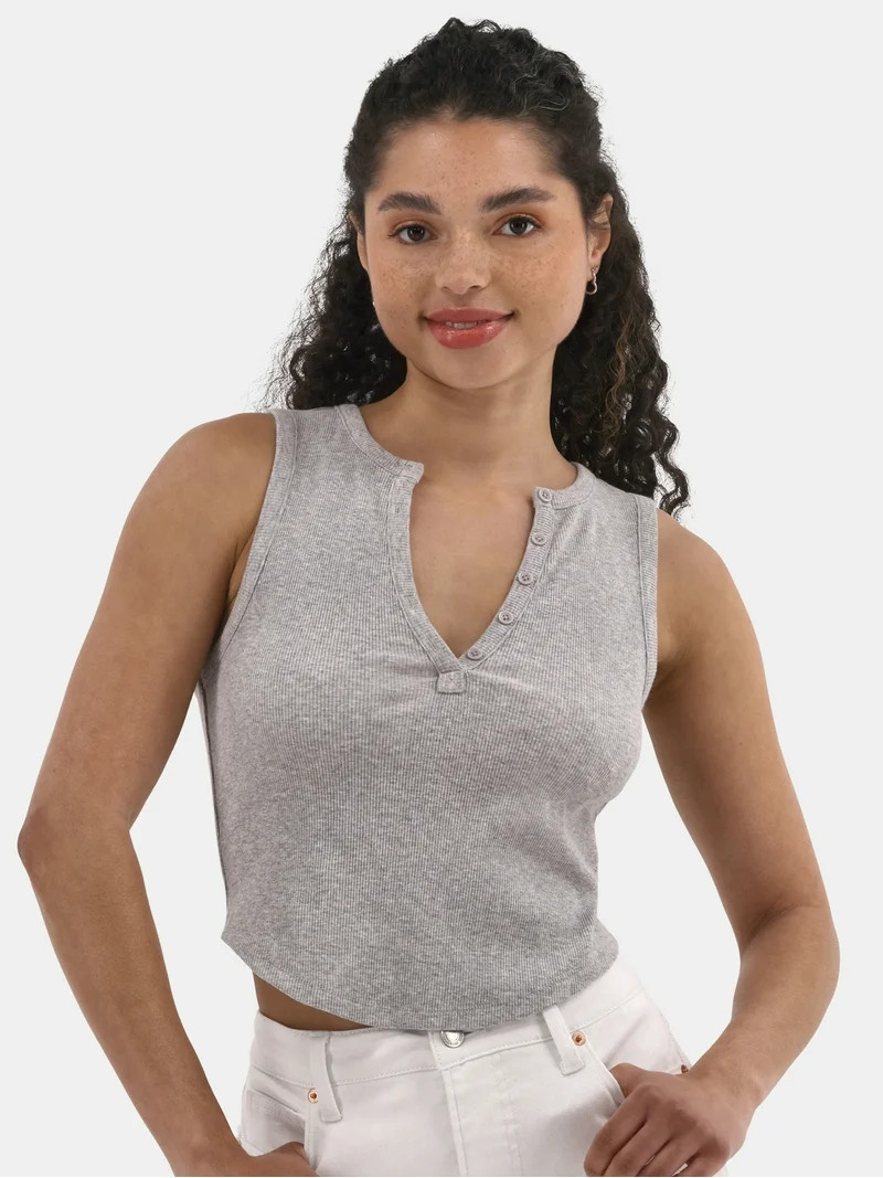 No Boundaries Rib Henley Tank, Women's | Walmart (US)