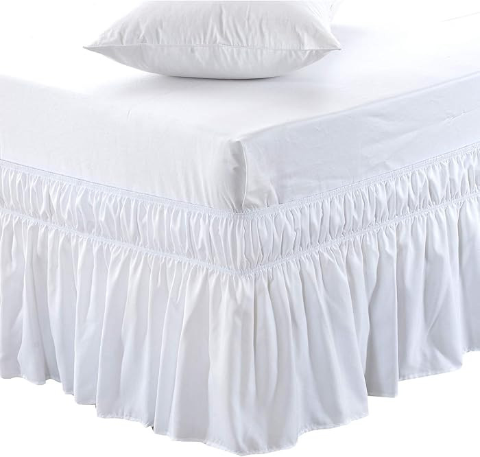 MEILA White Wrap Around Bed Skirt Three Fabric Sides Elastic Dust Ruffled 16 Inch Tailored Drop, ... | Amazon (US)