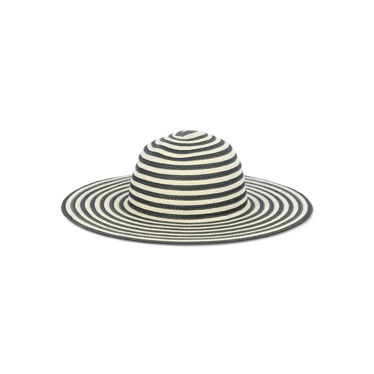 Time And Tru Women’s Striped Floppy Hat, Black/Natural, One Size Fits Most | Walmart (US)