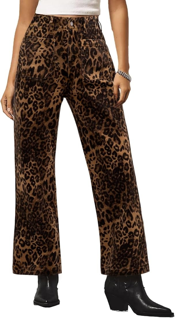 Kedera Women's Leopard Printed Straight Jeans Front Pocket Straight Jeans Casual Boyfriend Ankle ... | Amazon (US)