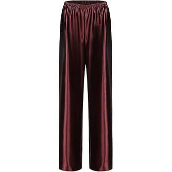 Women Satin Wide Leg Dress Pants Silk Casual Dressy Long Flowy Pants Elastic High Waisted Trouser... | Amazon (US)