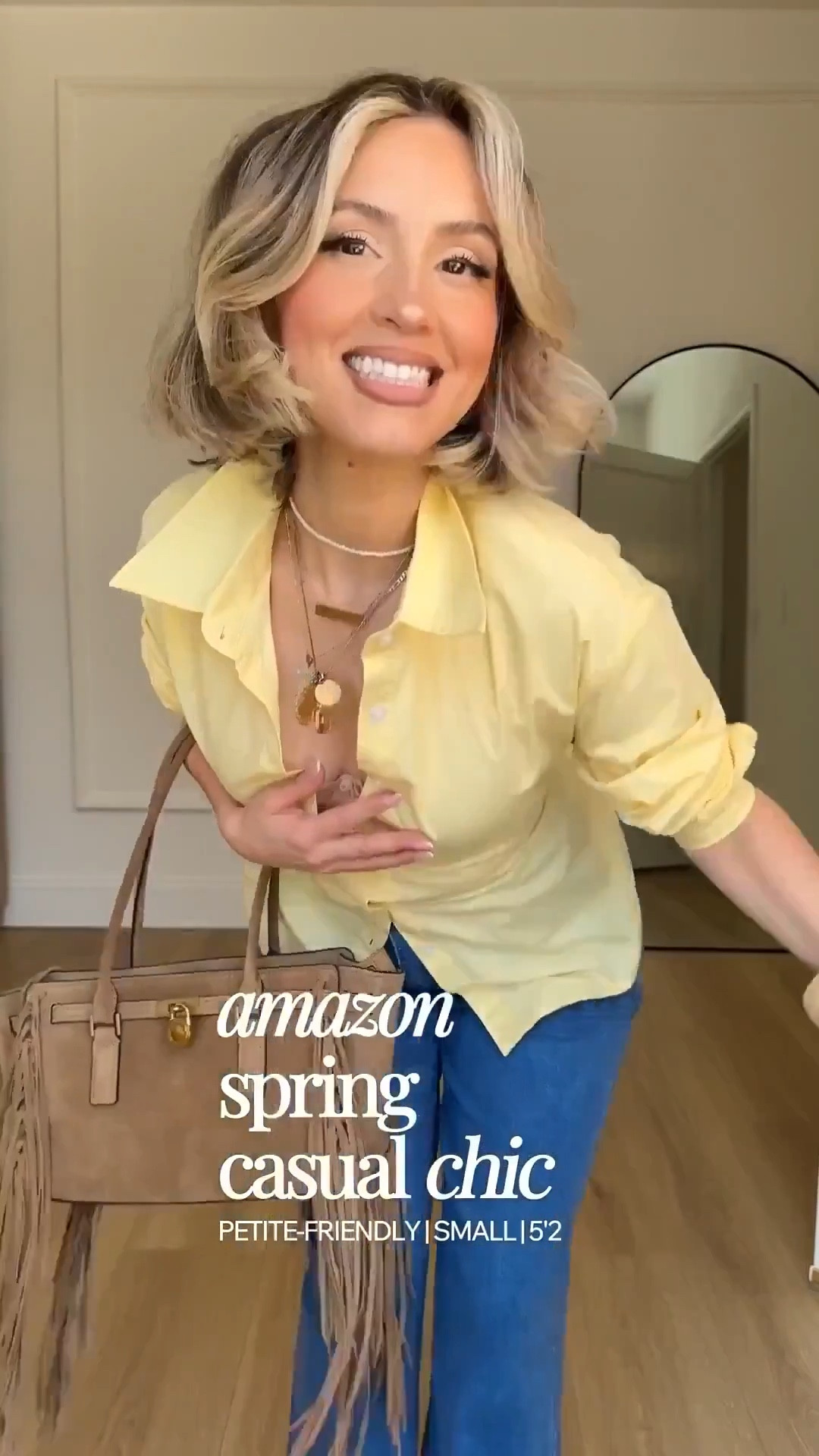 Amazon early spring casual chic outfits ✨🥰

Size small in tops 
Small or size 4 in jeans - both have excellent stretch! 
XS in dress 

#LTKPetite #LTKootd #LTKgrwm
