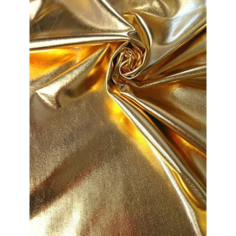 Colorful Shiny All Over Foil on Stretch Lightweight Knit Jersey Polyester Spandex Fabric (Gold) | Walmart (US)