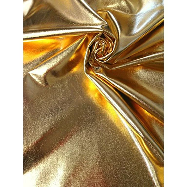 Colorful Shiny All Over Foil on Stretch Lightweight Knit Jersey Polyester Spandex Fabric (Gold) | Walmart (US)