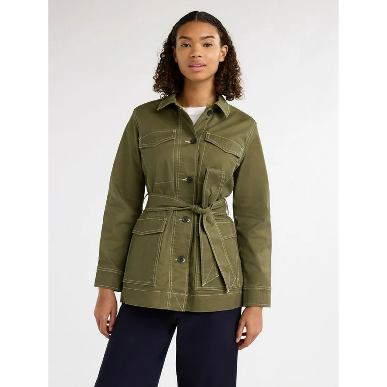 Free Assembly Women’s and Women's Plus Belted Cotton Utility Jacket, Sizes XS-4X | Walmart (US)