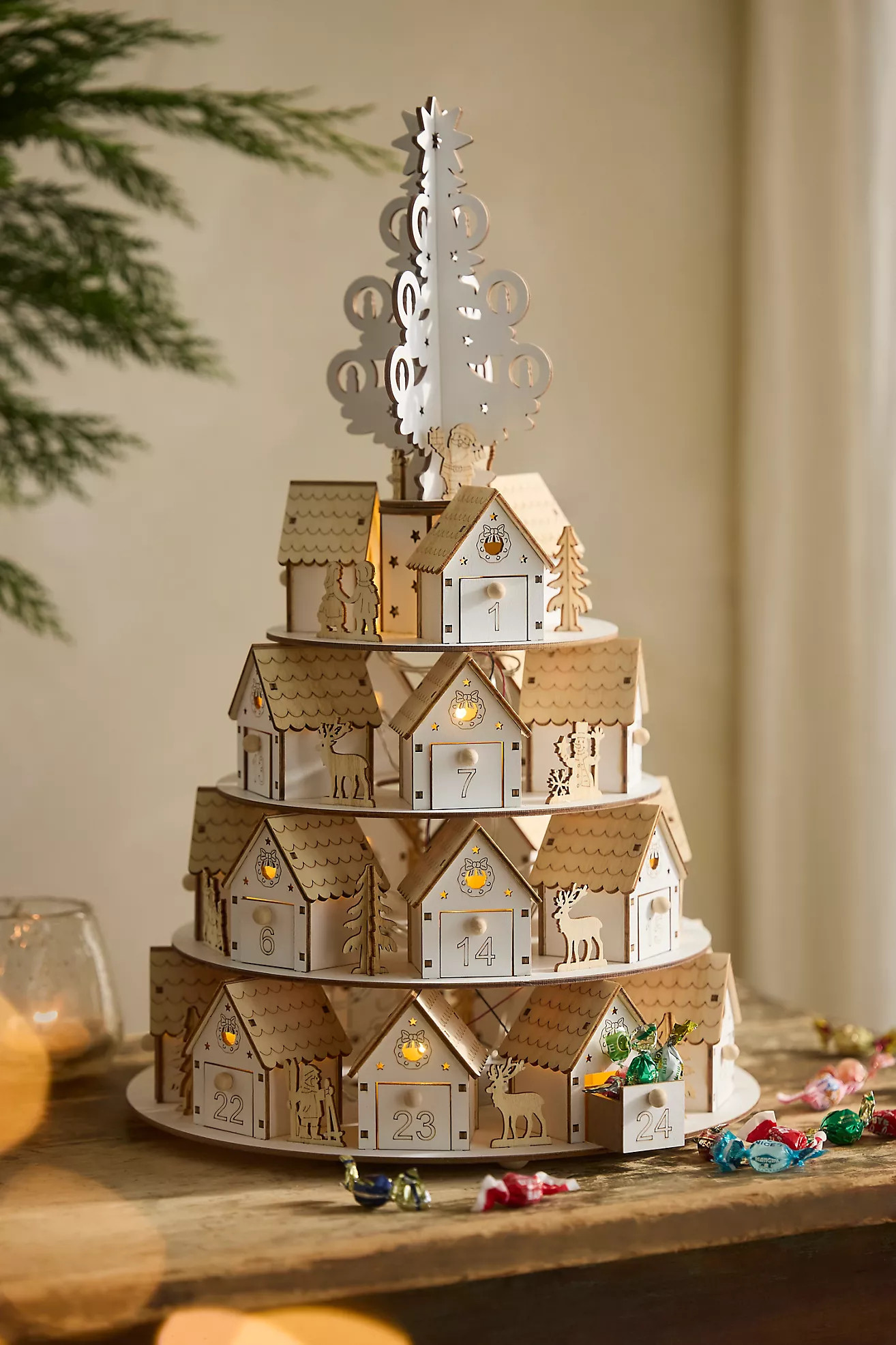Terrain Illuminated LED Wooden Advent Tower | Anthropologie (US)
