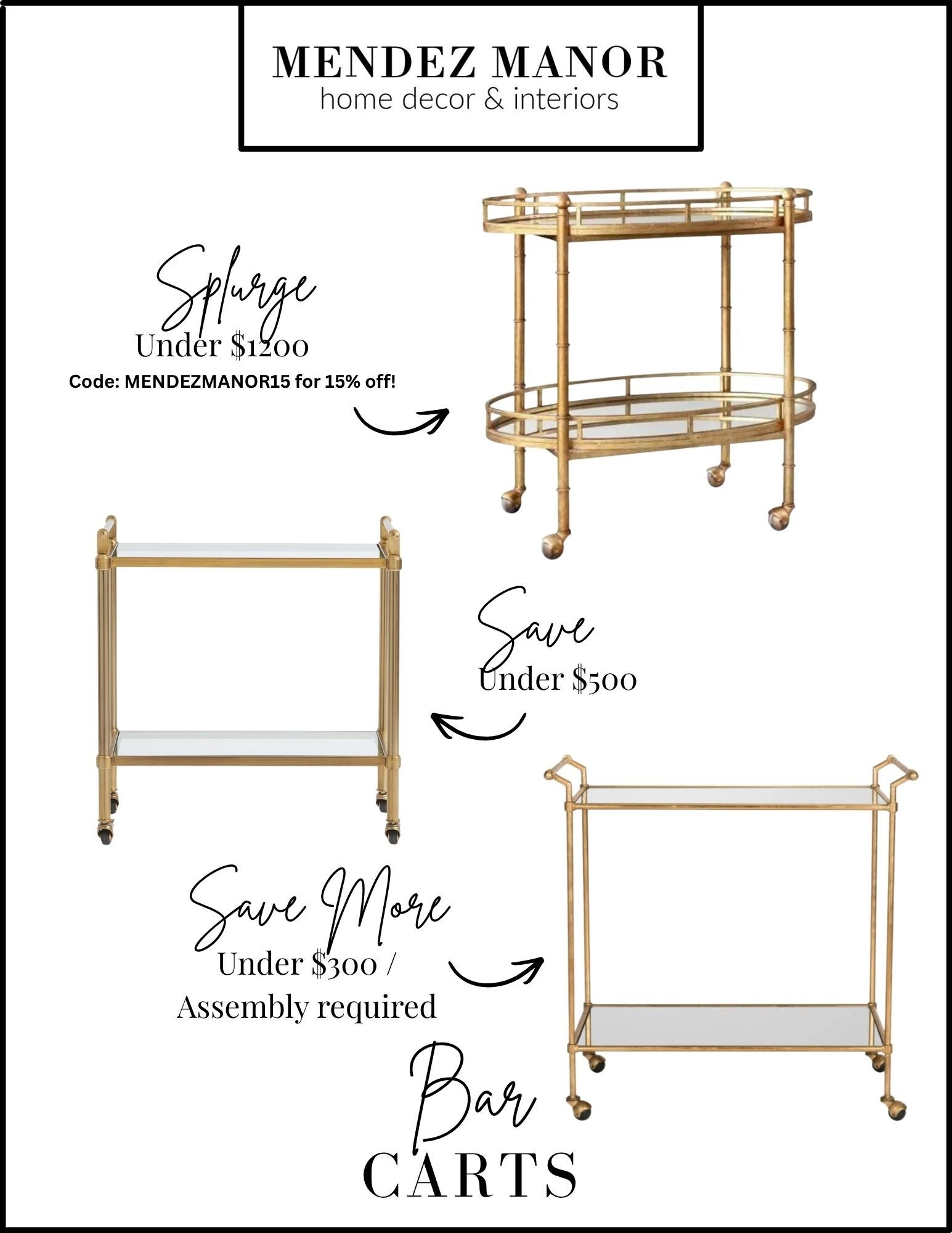 Brass bar carts with glass shelves (in all price points) perfect for a formal living room! 

#LTKSaleAlert #LTKHome