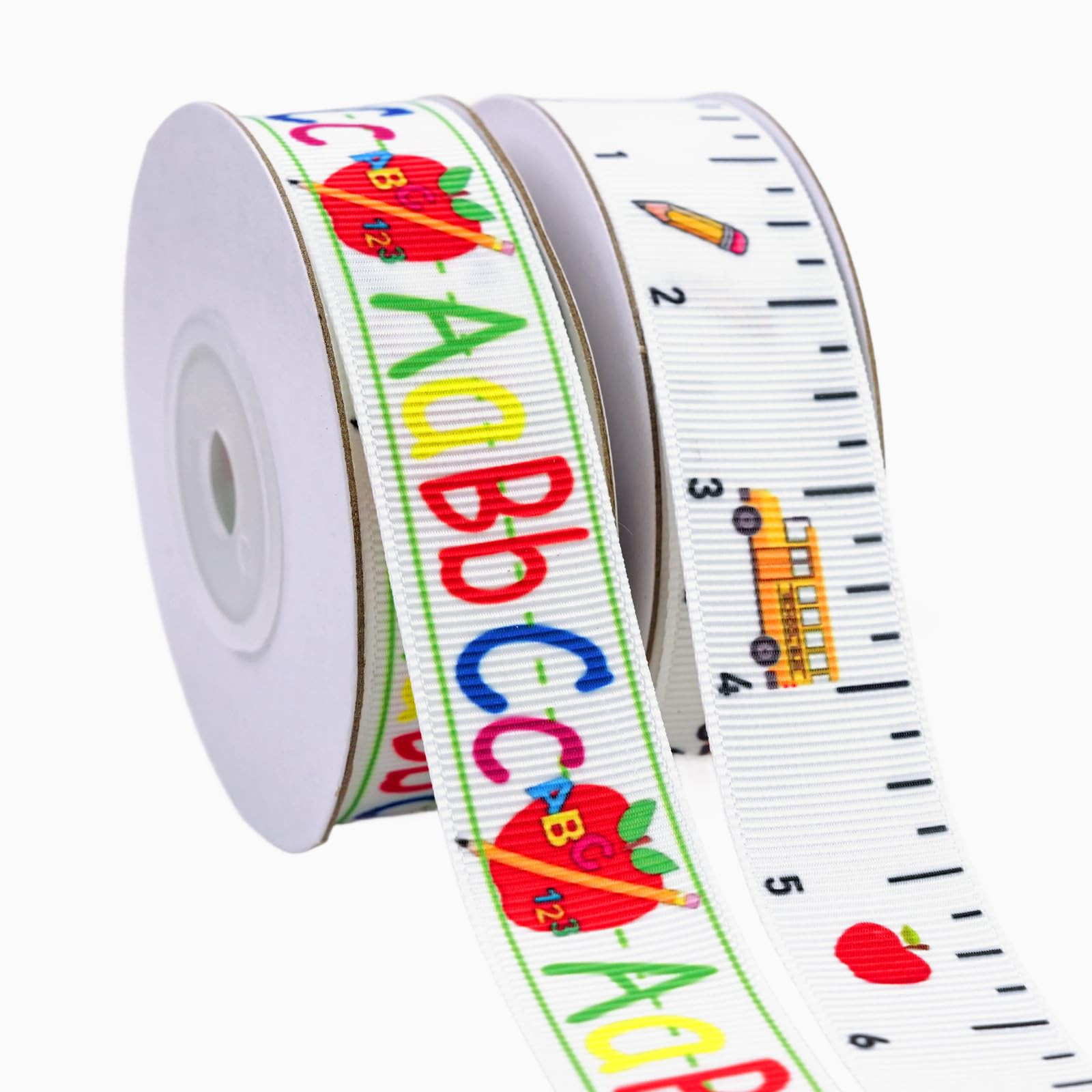 2 Rolls School Ribbon 7/8 Inch, 20 Yards Ruler Bus Apple ABC Pencil Teacher Grosgrain Ribbon for ... | Amazon (US)