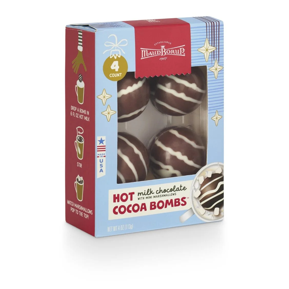 Maud Borup Hot Cocoa Bomb, 4 pack includes four chocolate shells filled with micro-mini marshmall... | Walmart (US)