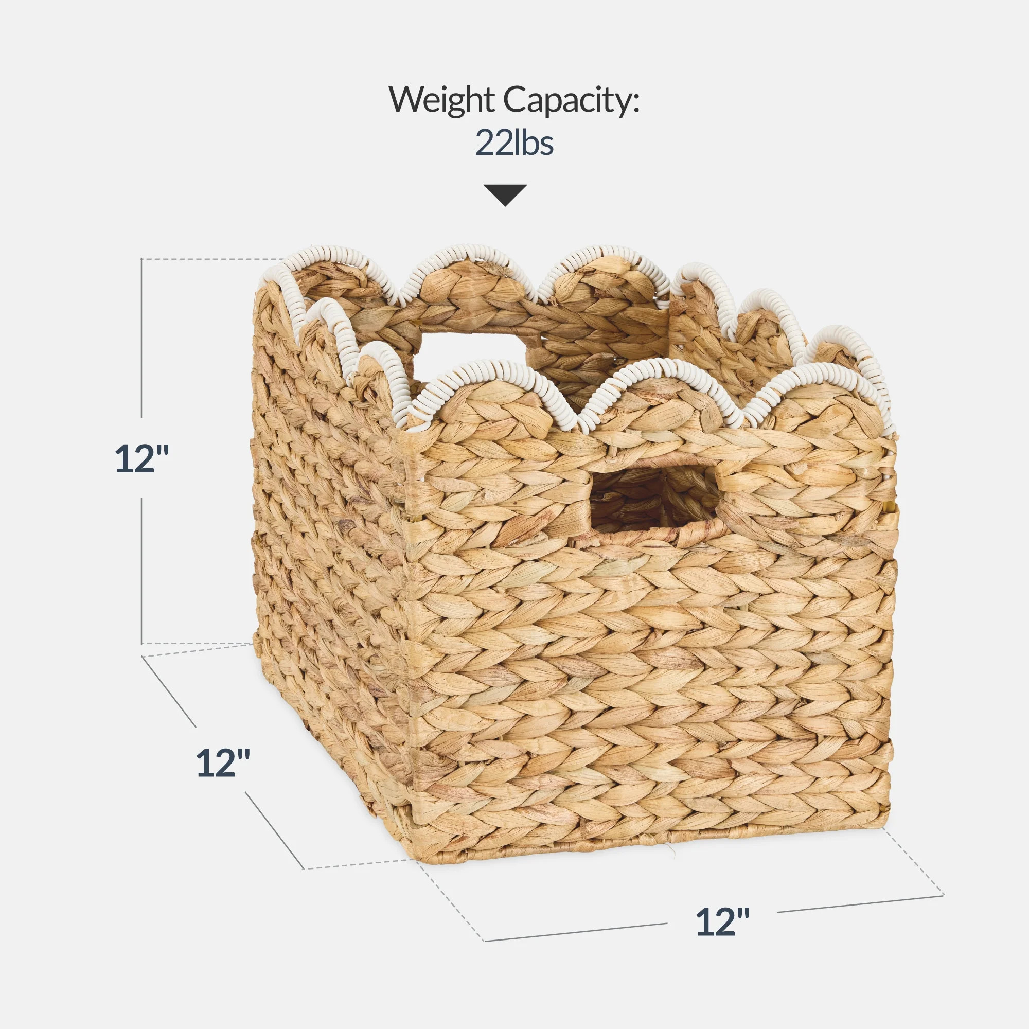 Best Choice Products Scalloped 12 x 12in Hyacinth Storage Basket Set of 5 - Natural with White Tr... | Walmart (US)