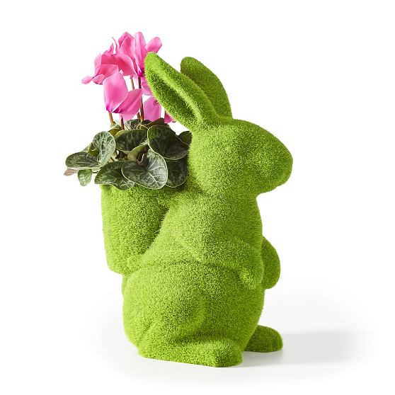 Flocked Bunny Planter, Green | Mark and Graham