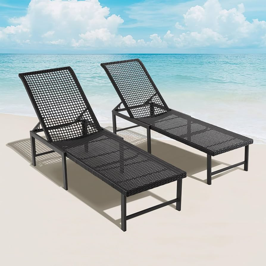 Chaise Lounge Outdoor, Hand-woven Rattan Pool Lounge Chairs Set of 2, Aluminum Frame 5 Level Adju... | Amazon (US)