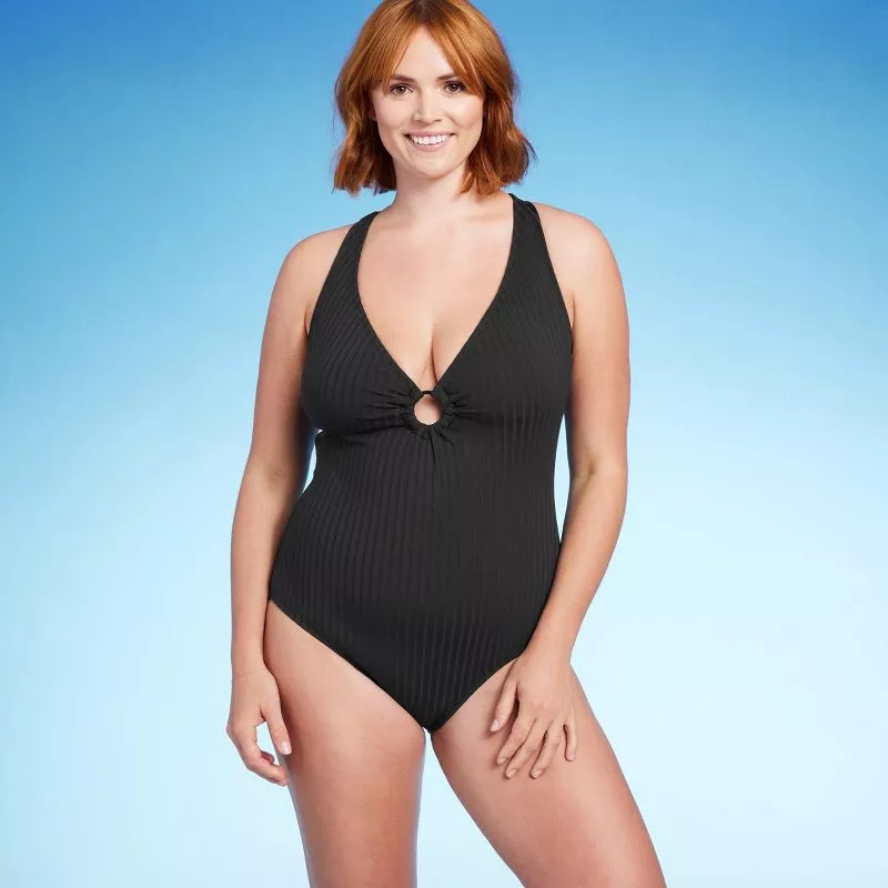 Women's Wide Ribbed Ring Medium Coverage One Piece Swimsuit - Kona