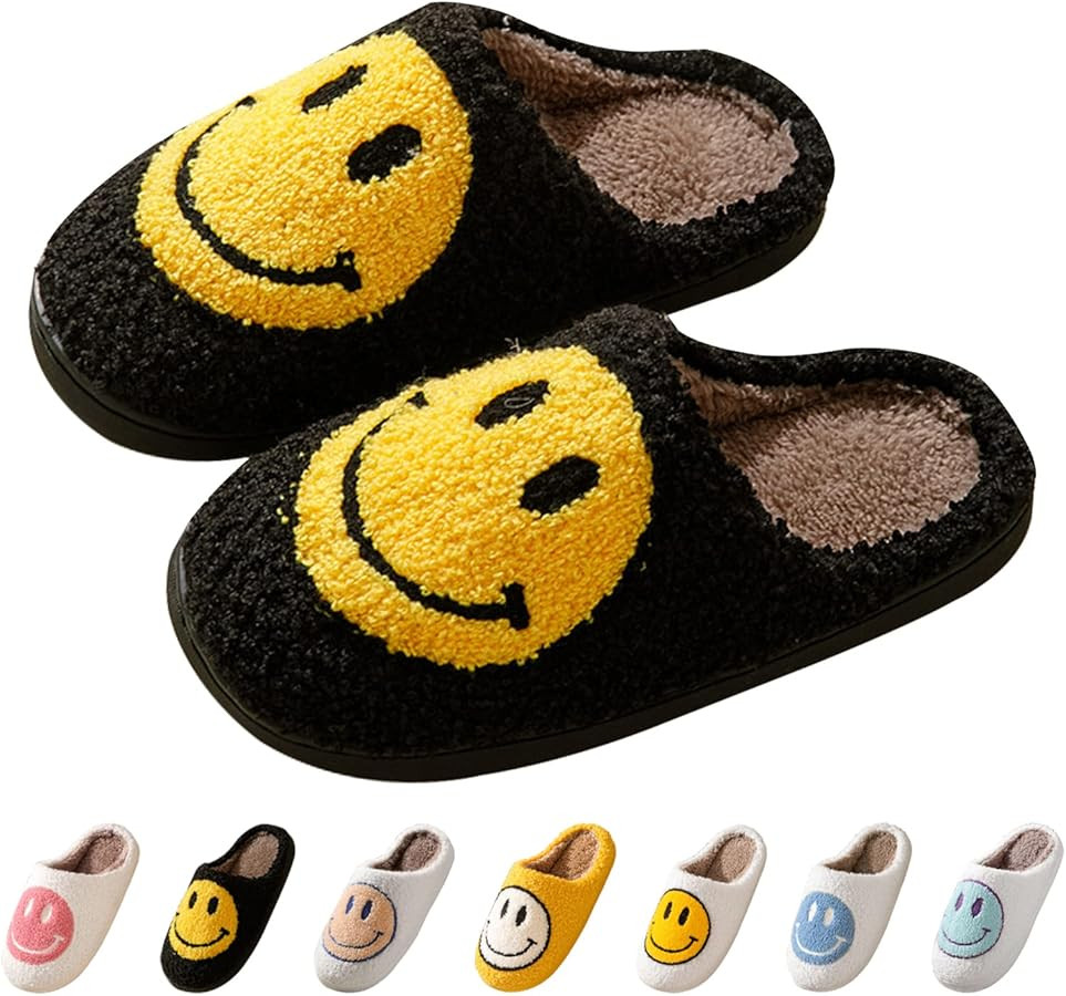 Bevaney Smile Face Slippers for Women - Soft Plush Retro Preppy Slip-on Comfortable Indoor/Outdoo... | Amazon (US)