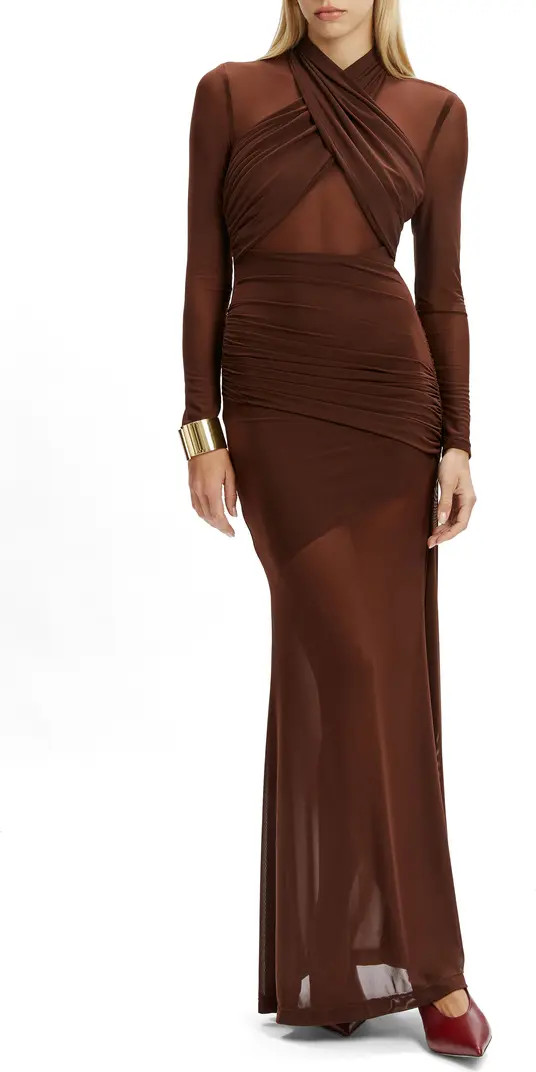 Marice Wrap Long Sleeve Mesh Maxi Dress | Nordstrom