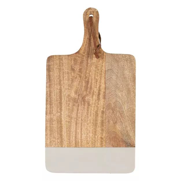 Wood & Gray Resin with Leather Loop Tall Cutting Board - Foreside Home & Garden | Target