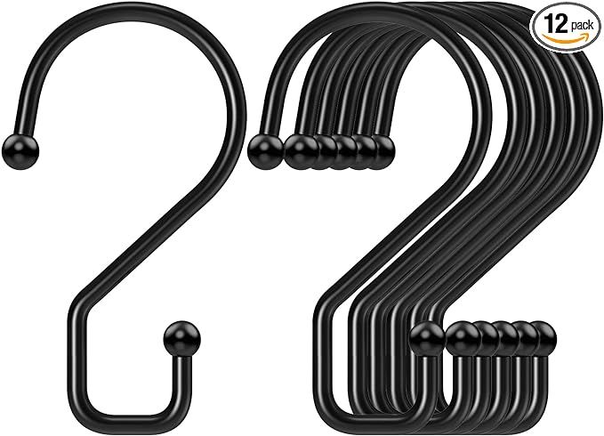 S Hooks, Reversible Black Metal S Shaped Hooks 3 Inch Small Closet S Hooks Heavy Duty S Hanging H... | Amazon (US)