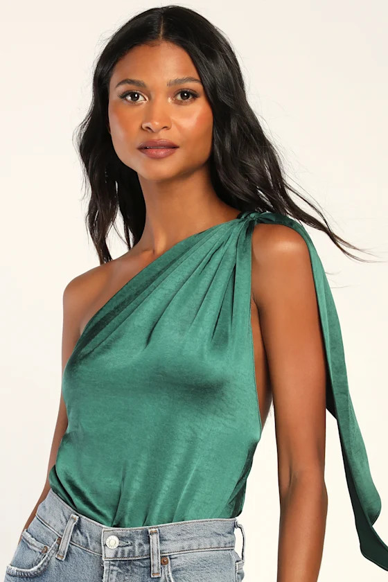 Divine Diva Emerald Green Satin One-Shoulder Bodysuit | Lulus (US)
