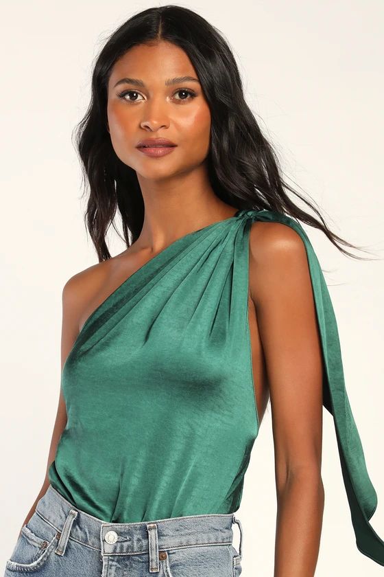 Divine Diva Emerald Green Satin One-Shoulder Bodysuit | Lulus (US)